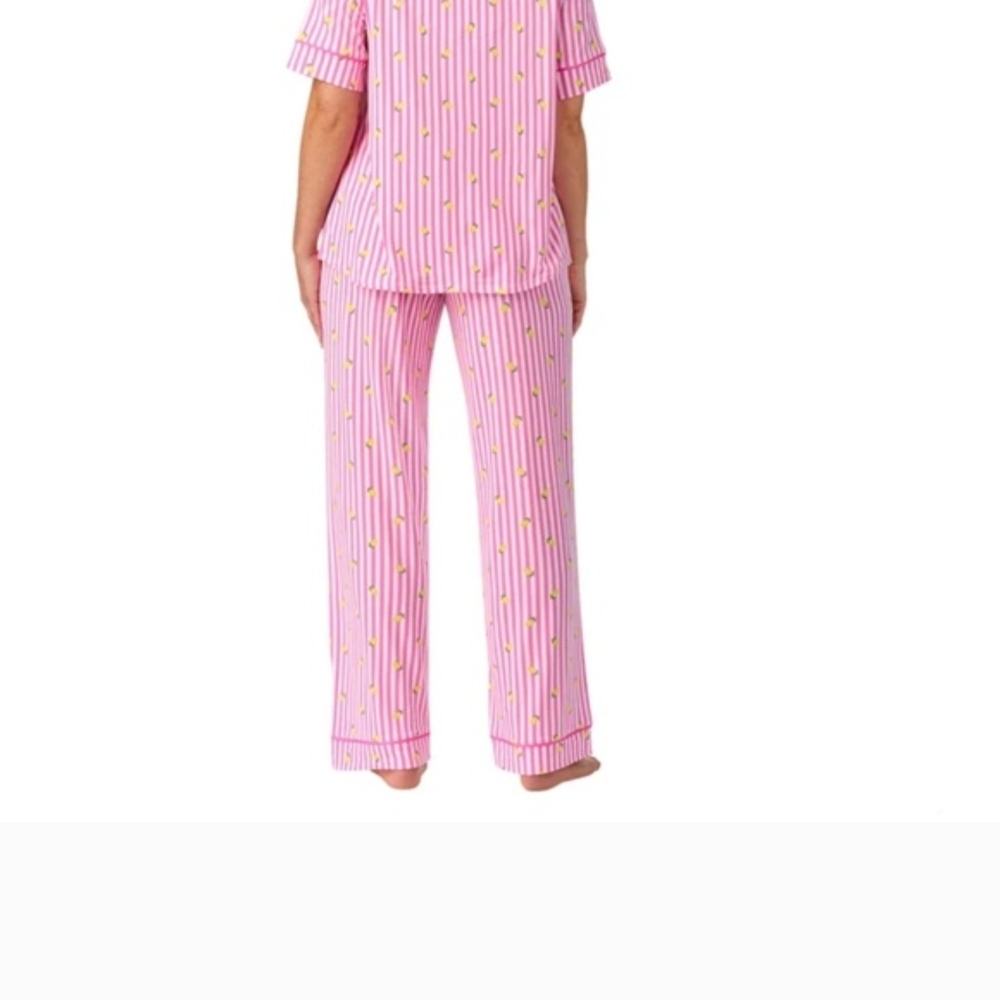 NWOT Women's Room Service Pink Lemonade Stripe Notch Collar Pajama Set Sz. Small - Picture 4 of 4